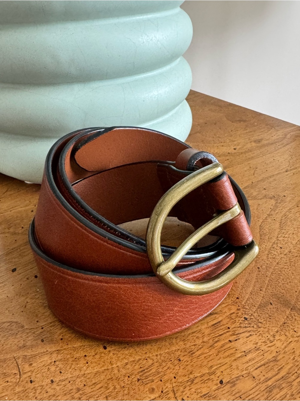 🔹 Madewell Brown Leather Belt Brass Buckle Size S Genuine Italian Leather